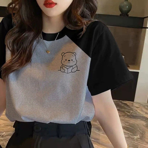 夏季学生2026新款大码短袖t恤少女纯棉插肩体恤宽松拼色上衣百搭