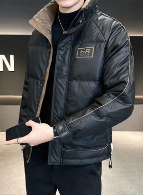 MK羽绒服男冬季新款潮牌潮流帅气高端加厚拼色立领男士冬装外套潮