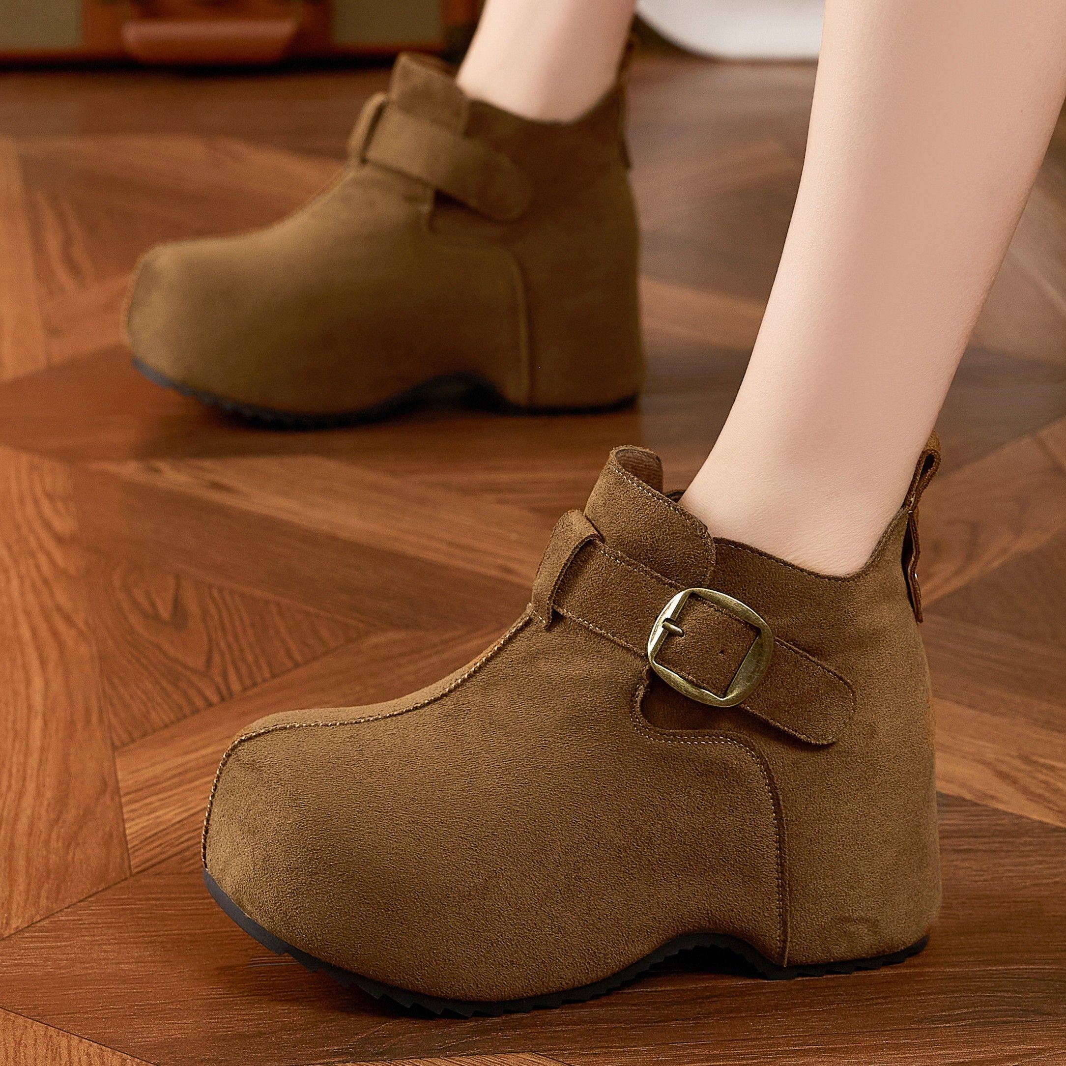 ZFCQ新款保暖加绒厚底增高勃肯鞋女款真皮2025秋冬毛绒短靴全包底,女鞋,勃肯鞋/软木鞋,淘宝优惠券,粉丝福利购,淘宝优惠卷