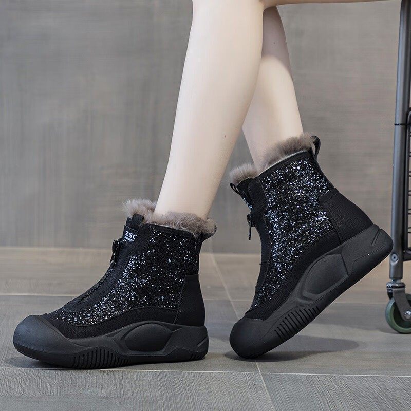 女靴子加绒保暖雪地靴真皮平底短靴兔毛东北棉鞋百搭2025冬新款潮,女鞋,时尚雪地靴,淘宝优惠券,粉丝福利购,淘宝优惠卷
