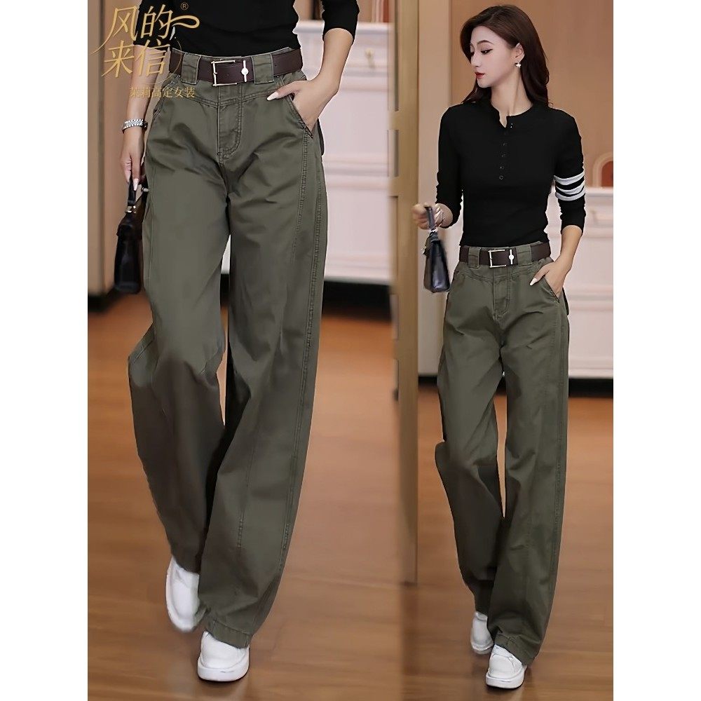 茉莉高定工装牛仔裤女2025新款秋季覆古高腰显瘦休闲裤阔腿弯刀裤