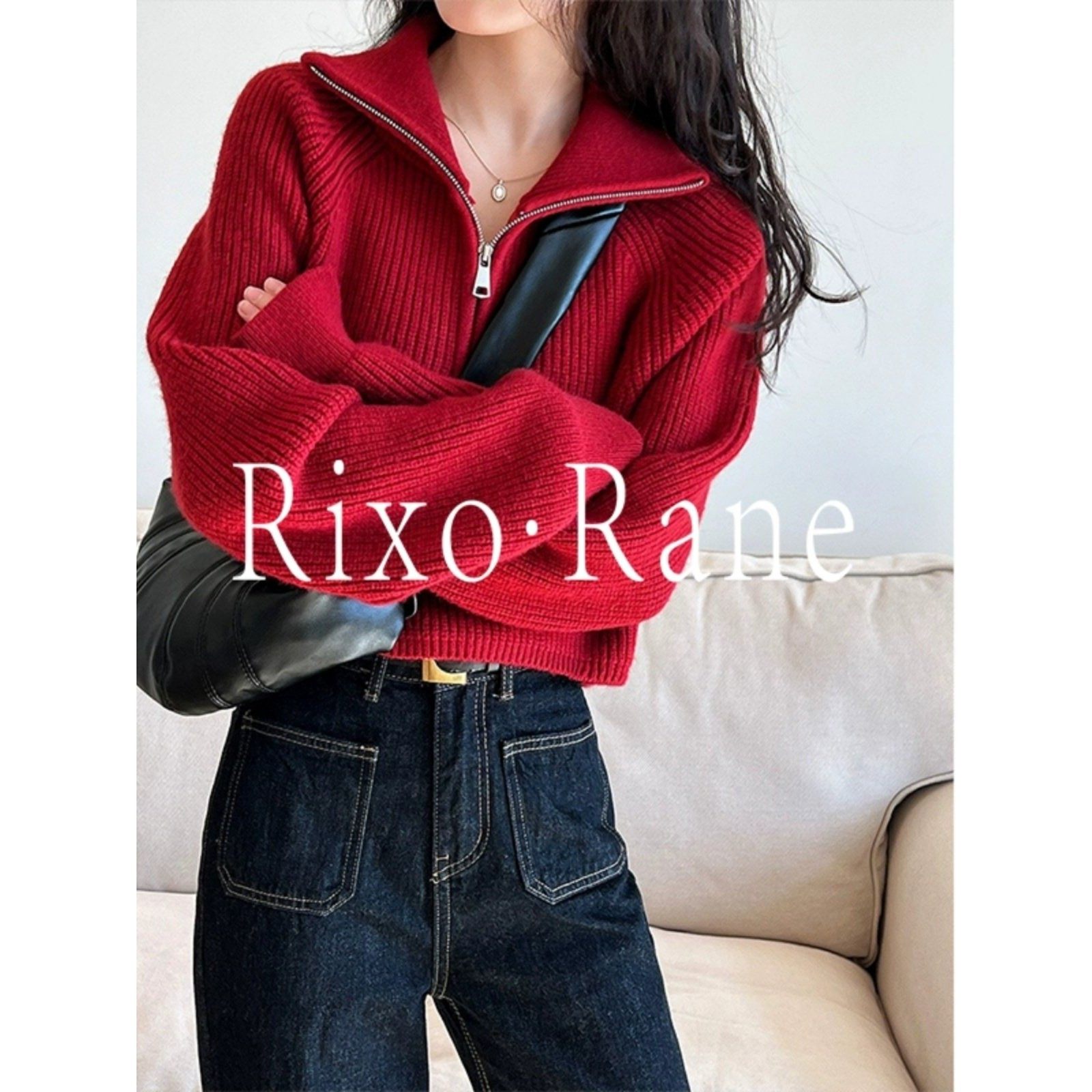 法国Rixo Rane法式轻奢⭐半高领拉炼针织衫毛衣女冬高腰宽松加厚,女装/女士精品,常规大码外套,淘宝优惠券,粉丝福利购,淘宝优惠卷