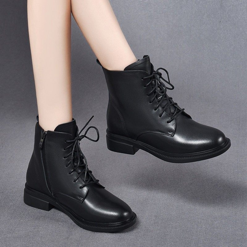 真皮低跟短靴女妈妈冬季新款平底系带羊毛棉皮鞋大码马丁靴41-43,女鞋,马丁靴,淘宝优惠券,粉丝福利购,淘宝优惠卷