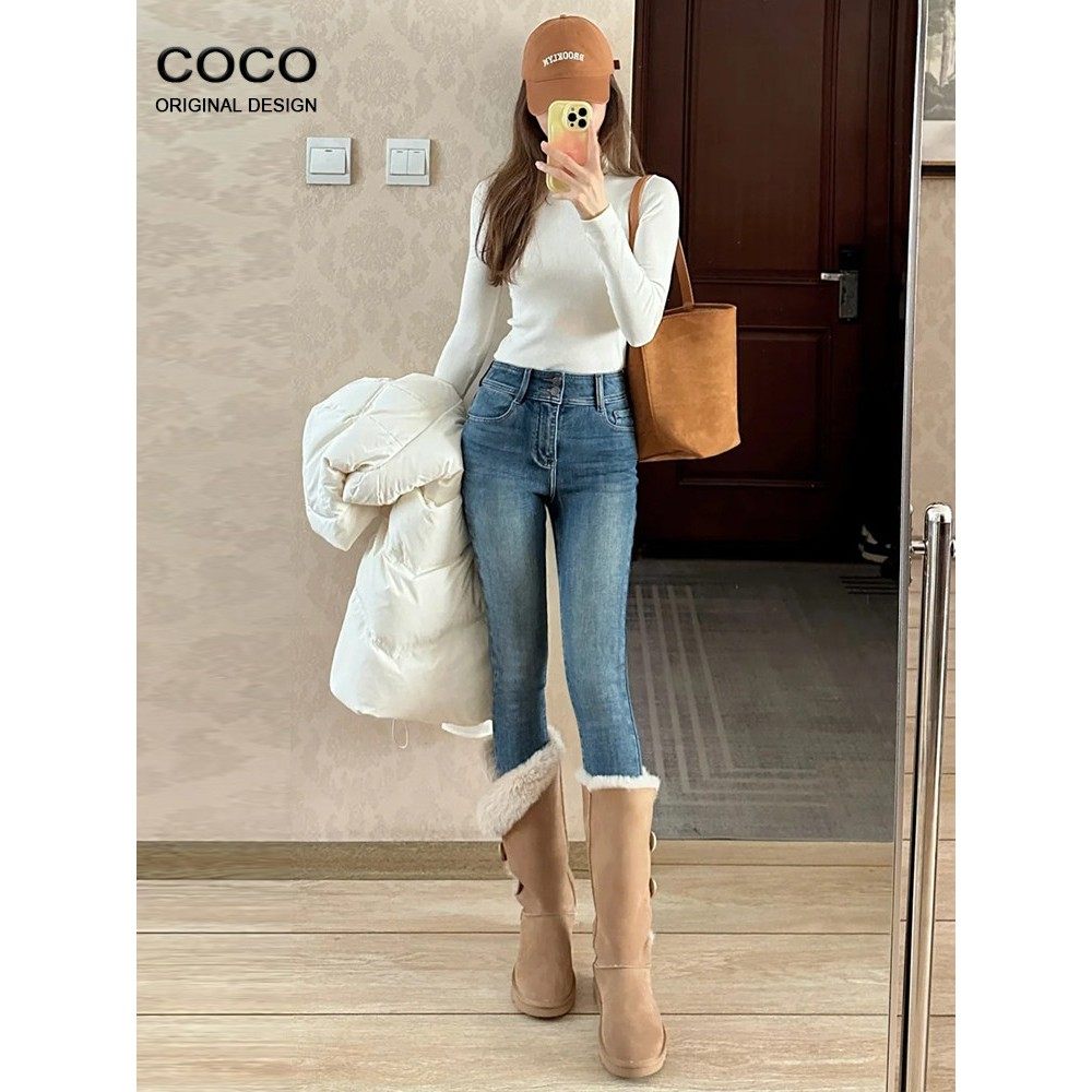 覆古蓝弹力紧身牛仔裤女2025春季新款修身高弹显瘦铅笔小脚裤子,女装/女士精品,牛仔裤,淘宝优惠券,粉丝福利购,淘宝优惠卷