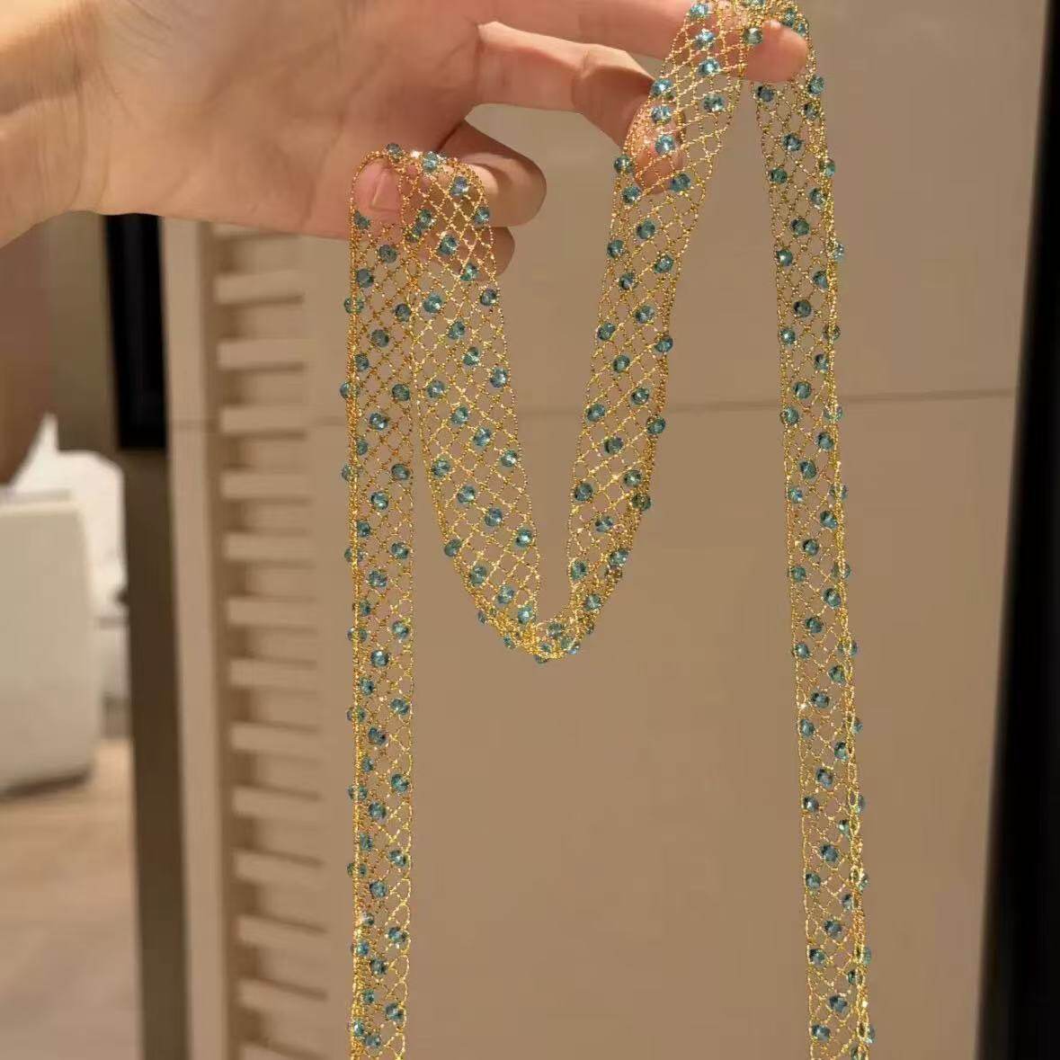 欧美长款玻璃镂空项链气质潮流