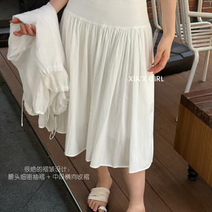 XIA夏夏-七分半身裙女装夏季高腰褶皱肌理感中裙半身裙WGSK63599