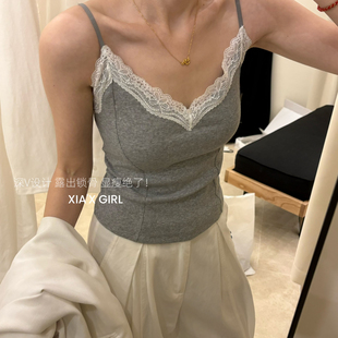 XIA夏夏-接V领吊带优质螺纹棉背心女带胸垫一体杯美背内衣HS75491