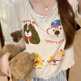 家居服两件套睡衣套装 格纹短裤 WGS6627 胸垫软糯亲肤T恤 XIA夏夏