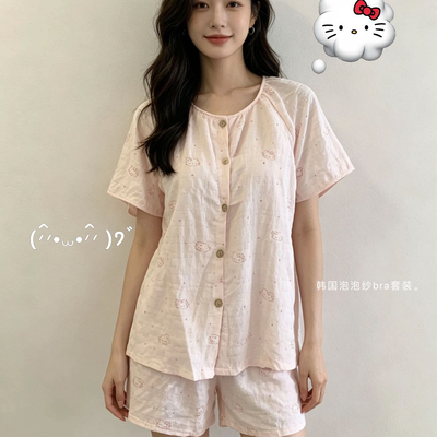 XIA夏夏-带胸垫印花减龄短袖+短裤家居服两件套睡衣套装LYJ728