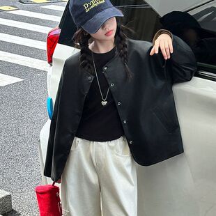 女童两面穿皮衣外套2025秋季新款中大童港风复古皮夹克洋气上衣潮