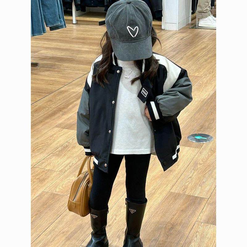 韩版夹棉外套2026秋冬男女童洋气加厚拼接棒球服潮中小童冬装棉衣