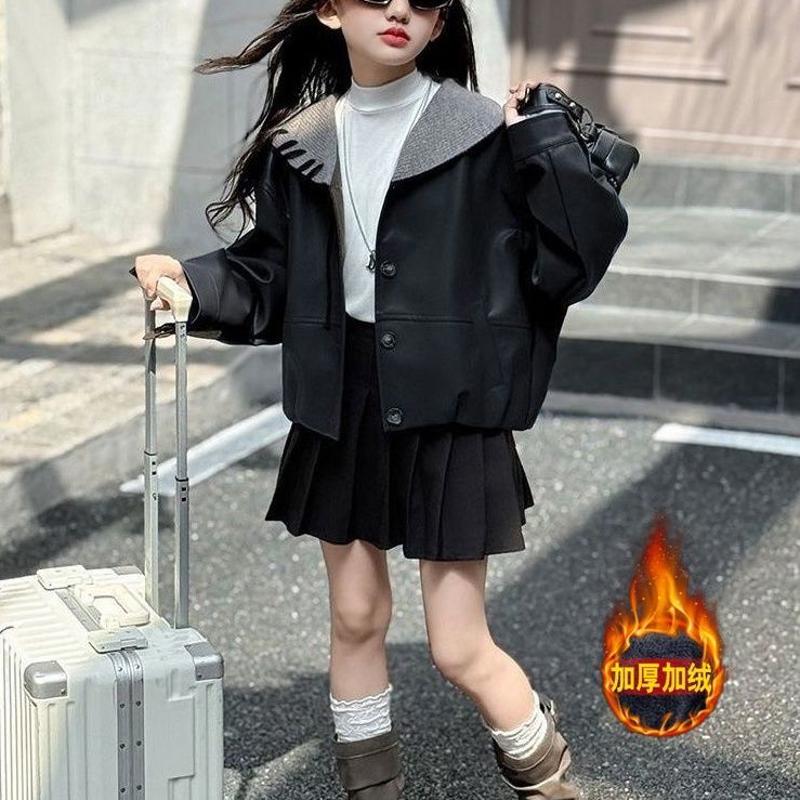 女童秋装皮衣外套2025新款韩版儿童休闲短款上衣女孩洋气春秋夹克