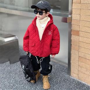 男童夹棉外套秋冬装2024新款洋气宝宝加厚棒球服儿童初冬薄款棉衣