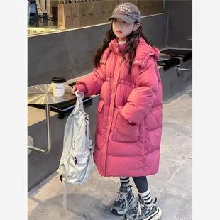 女童棉服2024冬装新款洋气中长款过膝保暖棉袄中大童时髦加厚棉衣