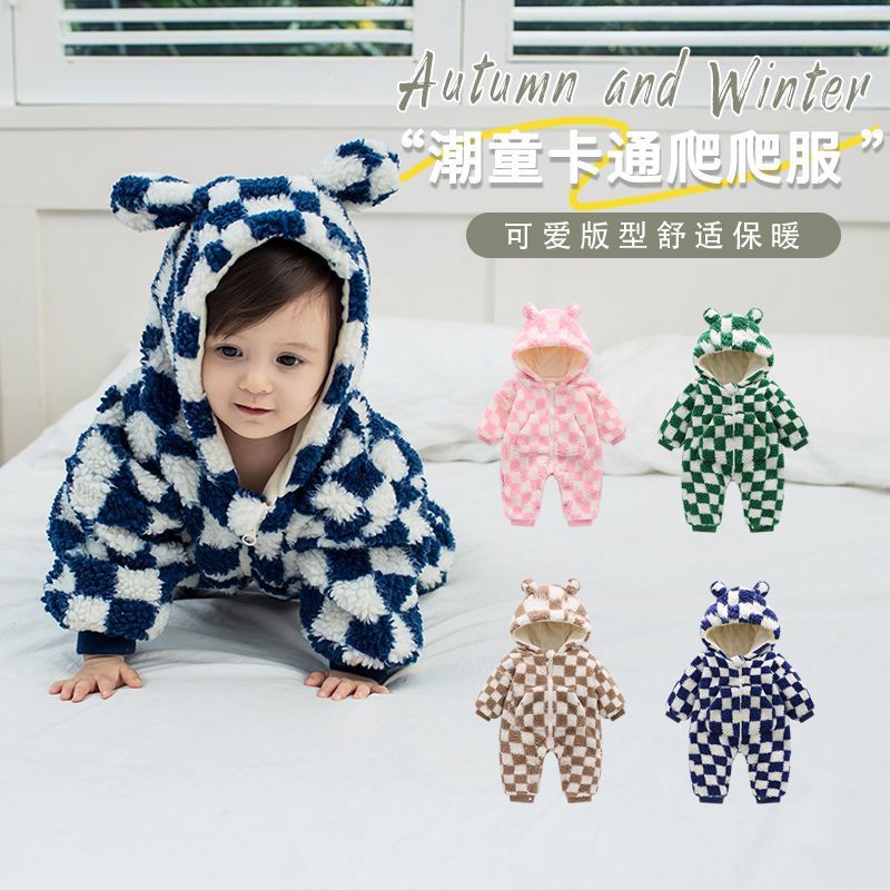 婴儿连体衣婴幼儿冬装冬季宝宝加绒加厚男女雪绒绒外出服棉服爬服