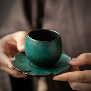 陶瓷杯子简约松石绿小号品茗杯茶杯功夫茶具家用主人杯