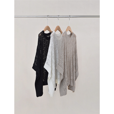 BC高级时髦亚麻镂空亮片针织衫女25春夏宽松慵懒风斗篷式上衣罩衫