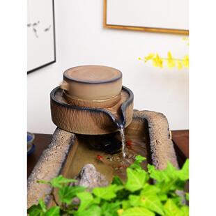 招财时来运转石磨流水摆件陶瓷水磨鱼缸石槽搭配磨盘庭院装饰水景