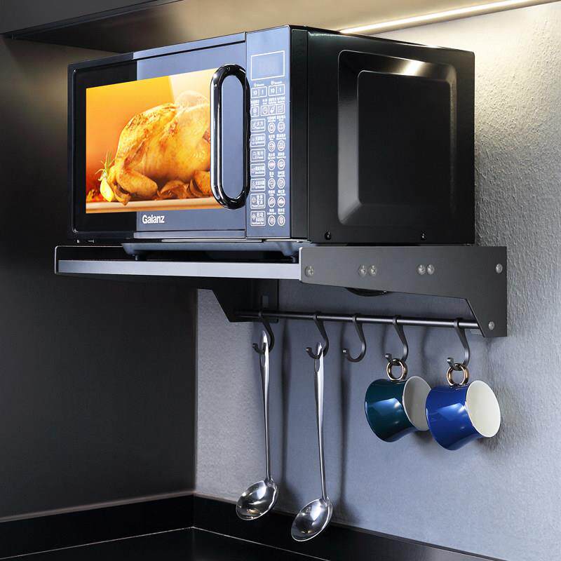 厨房太空铝免打孔微波炉烤箱置物架壁挂墙上电饭锅锅调料收纳挂架