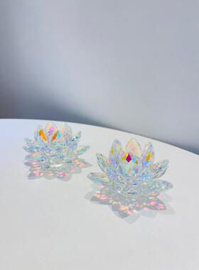 炒闪耀的水晶莲花摆件炫彩多色摆件小烛台家居装饰品8cm