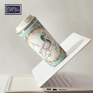 鸭子咖啡杯吸盘底侧推不倒杯随行杯陶瓷镀层高颜值外带水杯新款