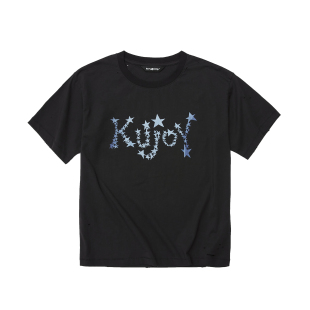 KUJOY 渐变星星LOGO印花Y2K亚单缝线破坏短袖T恤