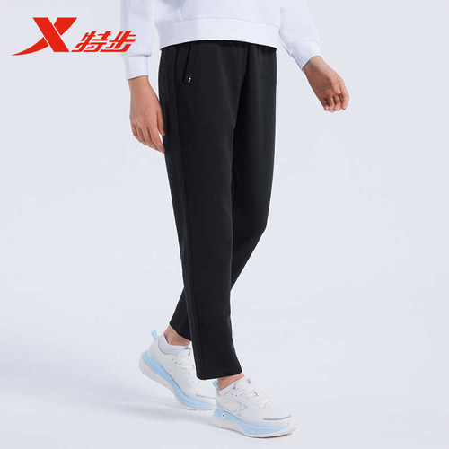 特步运动长裤女黑色2024秋