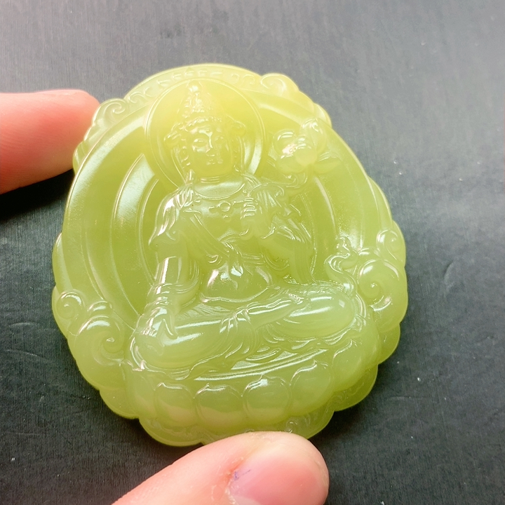 H277若羌黄口持莲观音镯心料