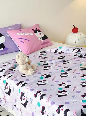 富山商店 x RiCO联名 紫色小猫全棉可爱印花荷叶边空调夏凉被