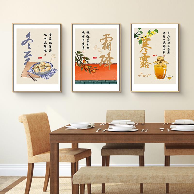 新中式餐厅装饰画饭厅包厢墙面挂画客厅中国风二十四节气饭店壁画图片