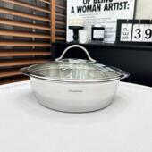 304不锈钢盆双耳火锅锅子菜盆发面 面盆加厚三层覆合钢煎盘干锅电