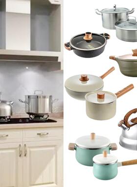 现代北欧不锈钢汤奶锅样板房间装饰品厨房摆件橱柜锅具展厅饰品组