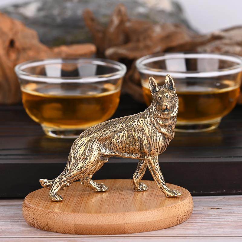 黄铜狼狗茶宠摆件古玩手工铜铸复古茶桌茶台迷你动物桌面铜器摆设