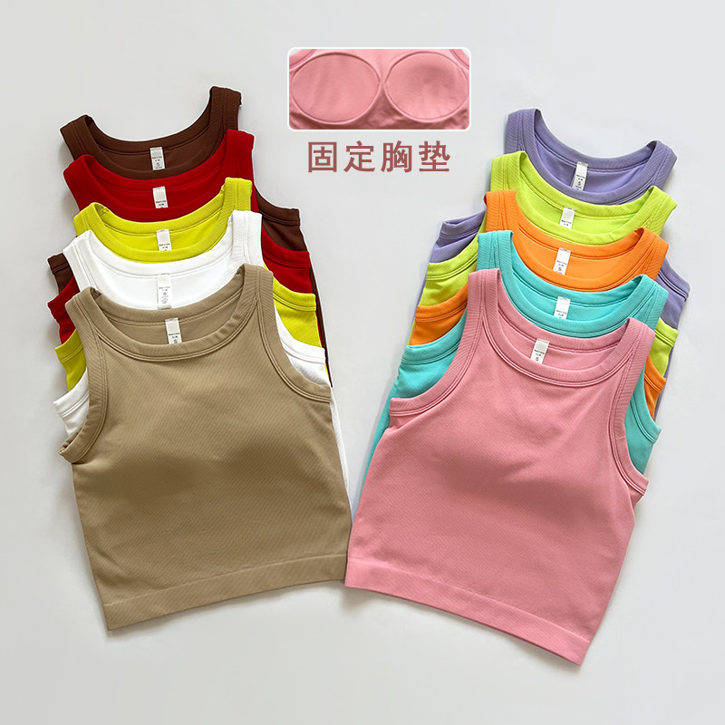 春秋加厚款糖果色一体式运动背心夏季外穿瑜伽上衣跑步训练健身衣