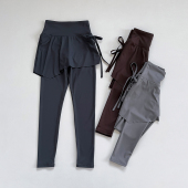 微喇叭瑜伽裤 普拉提训练服 女假两件遮挡裙屁帘高腰提臀运动健身裤