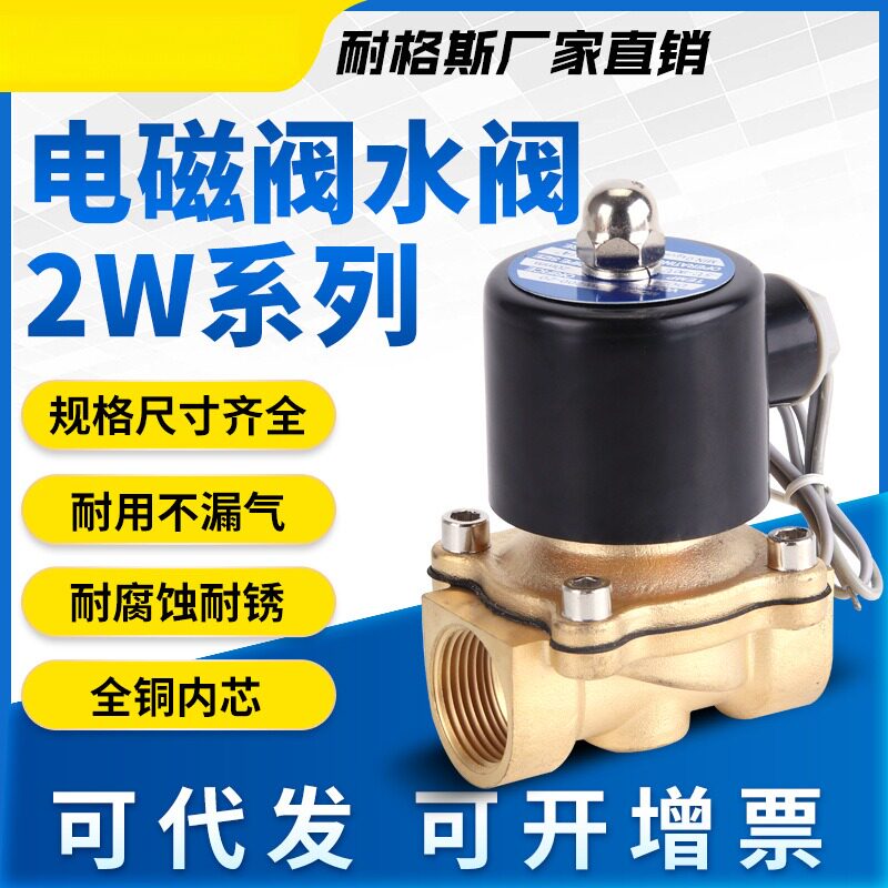 220V铜水用电磁阀常闭黄铜电控水阀4分2W160-15阀门025-08DN50 25