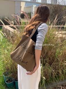 新款韩风简约大容量复古包包小个子通勤帆布包棕色百搭字母单肩包