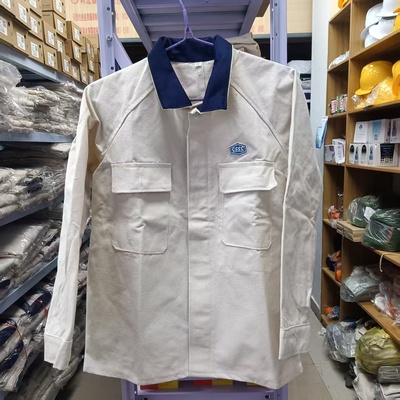 中国船舶电焊服加厚黑领棉帆布耐磨耐烫白色CSSC江南造船沪东套装