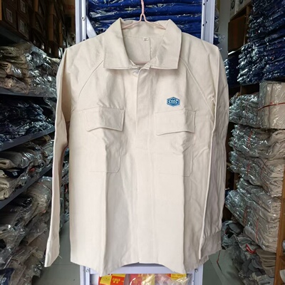 电焊考试考证中国船舶CSSC米白帆布通用焊工打磨火花隔热工作服