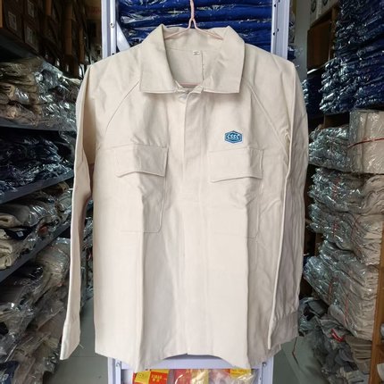 电焊考试考证中国船舶CSSC米白帆布通用焊工打磨火花隔热工作服