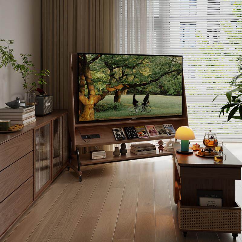 实木可移动电视机柜客厅家用小户型现代简约落地收纳储物电视支架