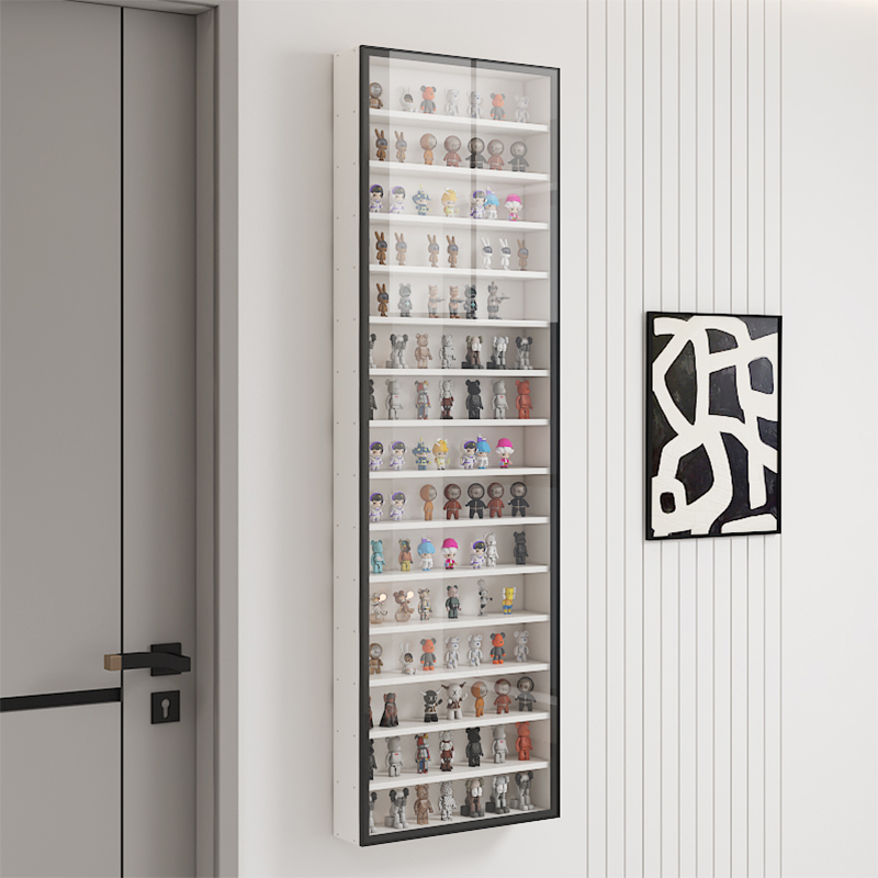盲盒收纳展示架子玄关手办展示柜壁挂式实木防尘透明玻璃门置物架
