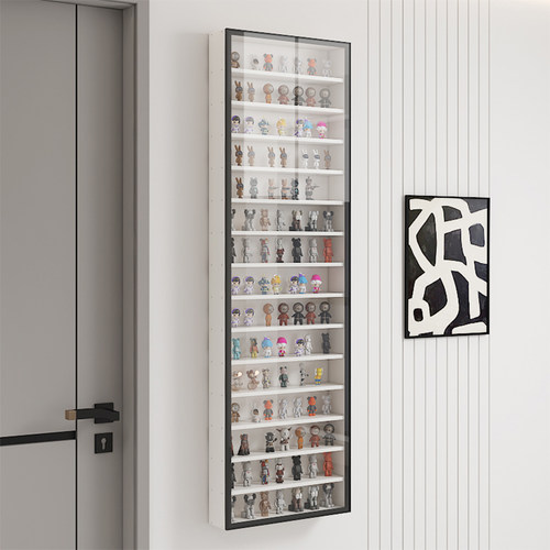 盲盒收纳展示架子玄关手办展示柜壁挂式实木防尘透明玻璃门置物架