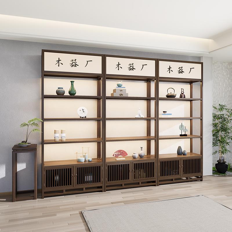 博古架带灯箱展示柜茶具架展示架摆件茶叶展示架展会陈列木制设计