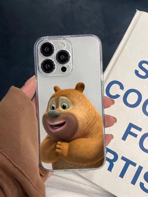 卡通动画熊出没熊大熊二憨憨发怒可爱情侣适用新款苹果iPhone15Promax14透明软硅胶潮牌透黑壳恶搞小米荣耀op