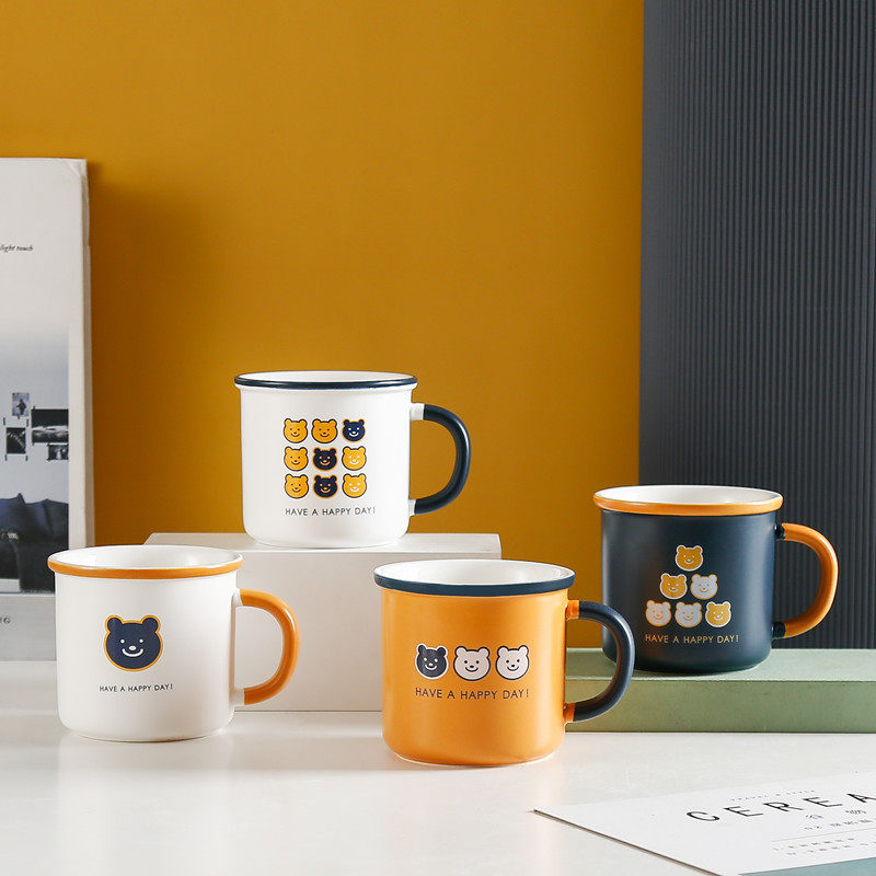 创意马克杯卡通小熊陶瓷杯子情侣男女水杯咖啡杯带盖勺早餐牛奶杯