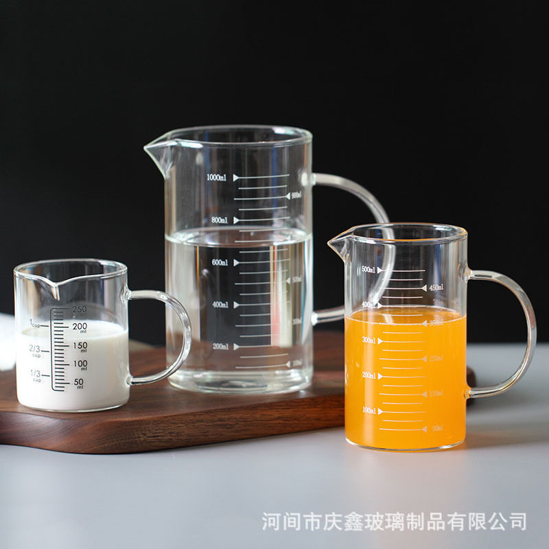 玻璃量杯带刻度家耐热容器杯毫升水杯带手柄刻度玻璃杯