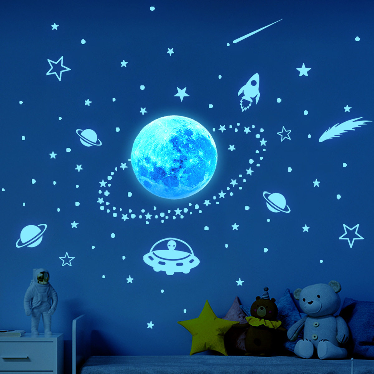 浪漫星空顶夜光贴纸墙贴荧光寝室卧室墙面房顶天花板星星夜光月亮