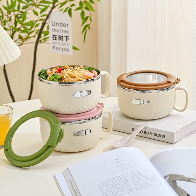 儿童碗防摔防烫不锈钢小学生吃饭碗勺带手柄双耳汤碗宝宝餐具套装