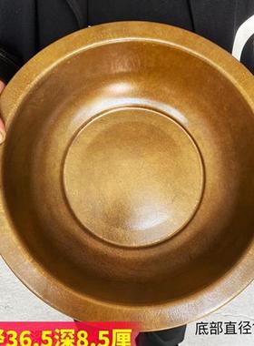 纯铜手工加厚黄铜盆水盆家用盆结婚喜盆脸盆洗脚盆榆木桌火盆大号